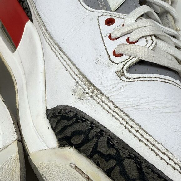 Nike Air Jordan 3 Retro Sneakers Mens 9 Fire Red White Cement Black Shoes - Picture 7 of 16